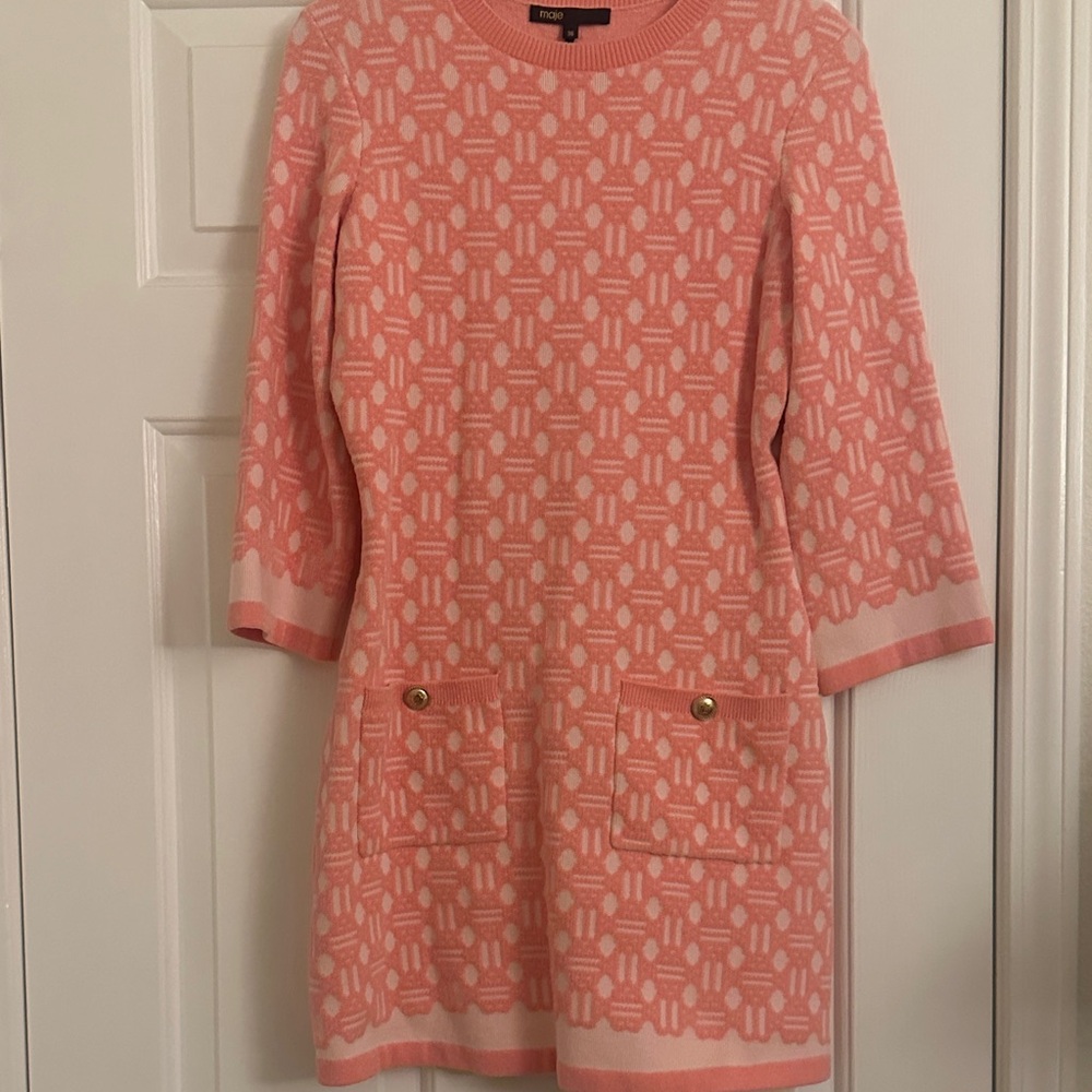 Maje Pink and White Geometric Sweater dress - Picture 4 of 16